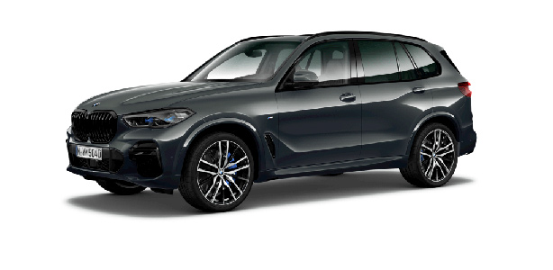 BMW X5 in der Farbe schwarz als Neuwagen in Frontansicht ohne Hintergrund