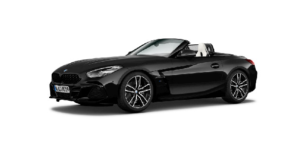 BMW Z4 Roadster in der Farbe Schwarz als Neuwagen in Frontansicht ohne Hintergrund