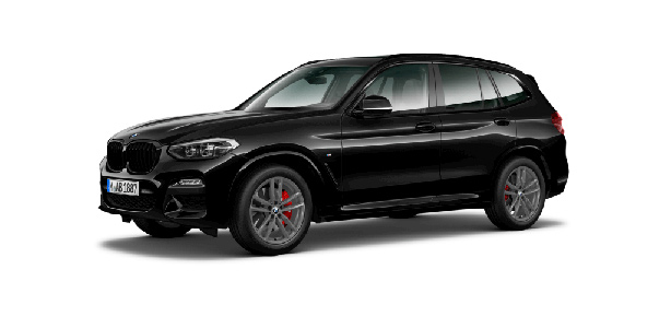 BMW X3 in der Farbe Schwarz als Neuwagen in Frontansicht ohne Hintergrund