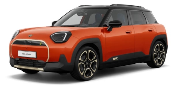 MINI Aceman in der Farbe Orange als Neuwagen in Frontansicht ohne Hintergrund