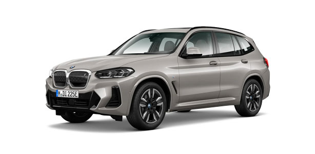 BMW iX3 in der Farbe Silber als Neuwagen in Frontansicht ohne Hintergrund