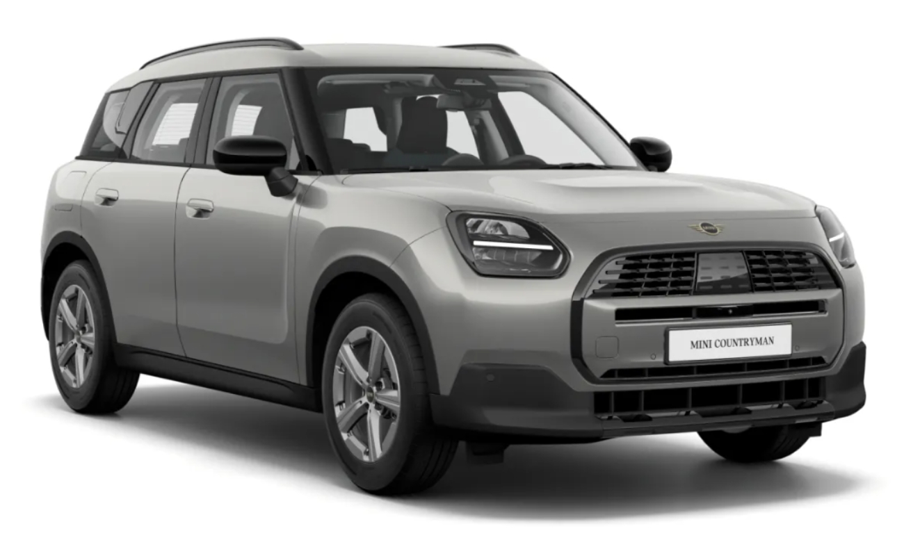 MINI Countryman in der Farbe Silber als Neuwagen in Frontansicht ohne Hintergrund