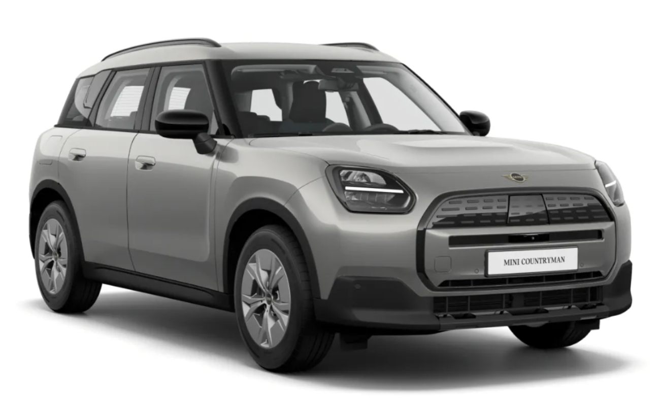 MINI Countryman Electric in der Farbe Silber als Neuwagen in Frontansicht ohne Hintergrund