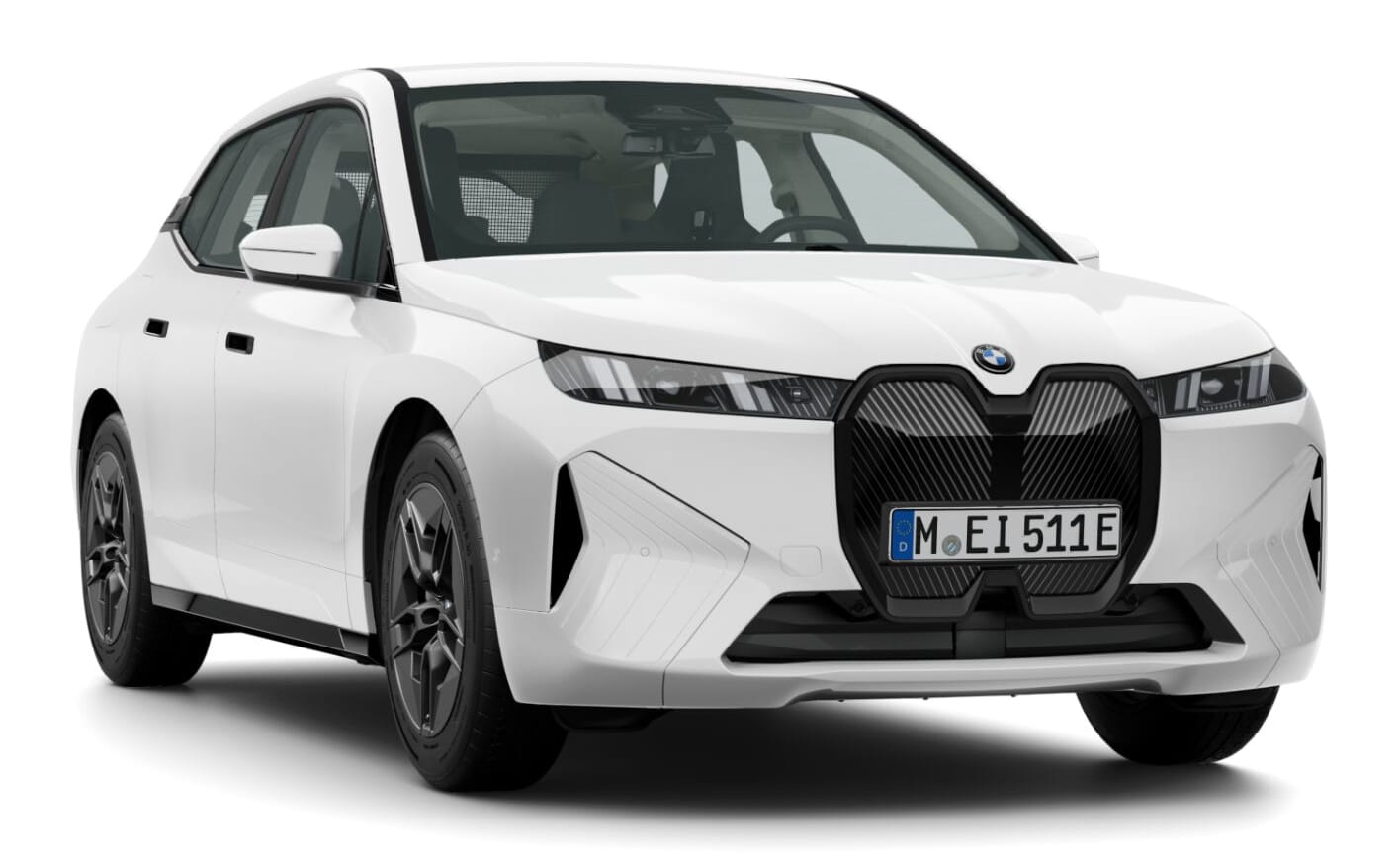 BMW iX xDrive45  in Alpinweiß uni mit 20" Aerodynamikräder, Dunkelgrau matt Neuwagen (2025)