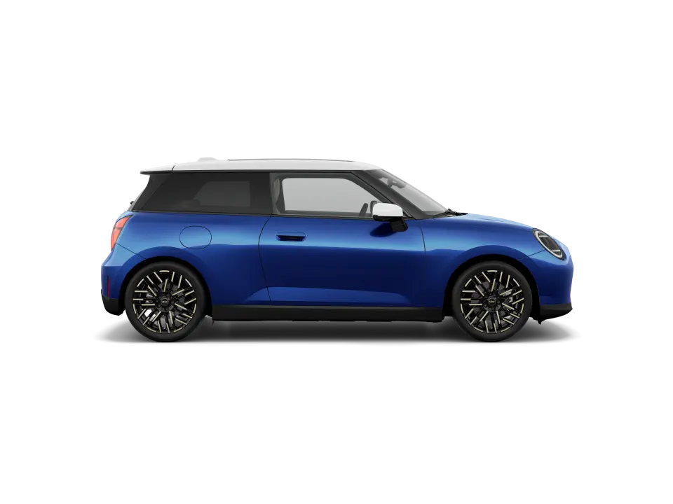 Seitenansicht eines MINI Cooper in der Farbe Blau aus dem Konfigurator