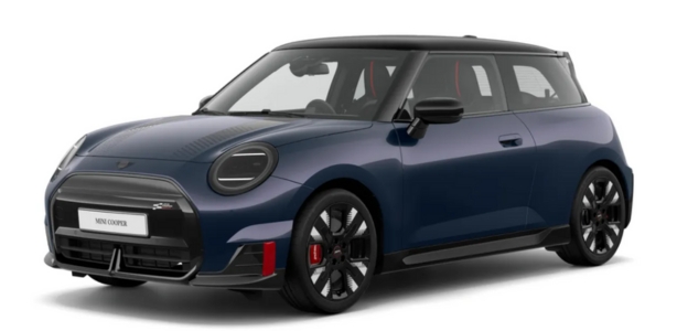 MINI John Cooper Works Electric in der Farbe Schwarz als Neuwagen in Frontansicht ohne Hintergrund