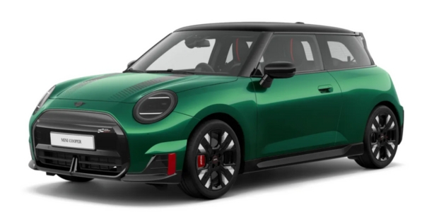 MINI John Cooper Works Electric in der Farbe Grün als Neuwagen in Frontansicht ohne Hintergrund