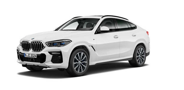 BMW X6 in der Farbe weiß als Neuwagen in Frontansicht ohne Hintergrund