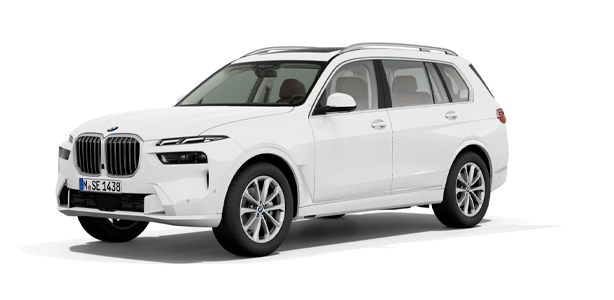 BMW X7 in der Farbe Weiß als Neuwagen in Frontansicht ohne Hintergrund