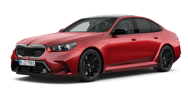 BMW M5 Limousine in der Farbe Rot als Neuwagen in Frontansicht ohne Hintergrund