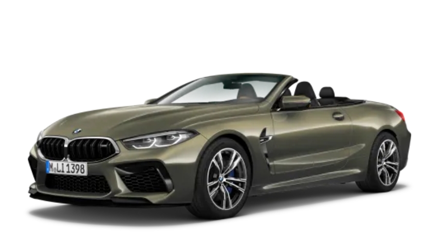 Braunes BMW 8er Cabrio M Automobil vor weißem Hintergrund.