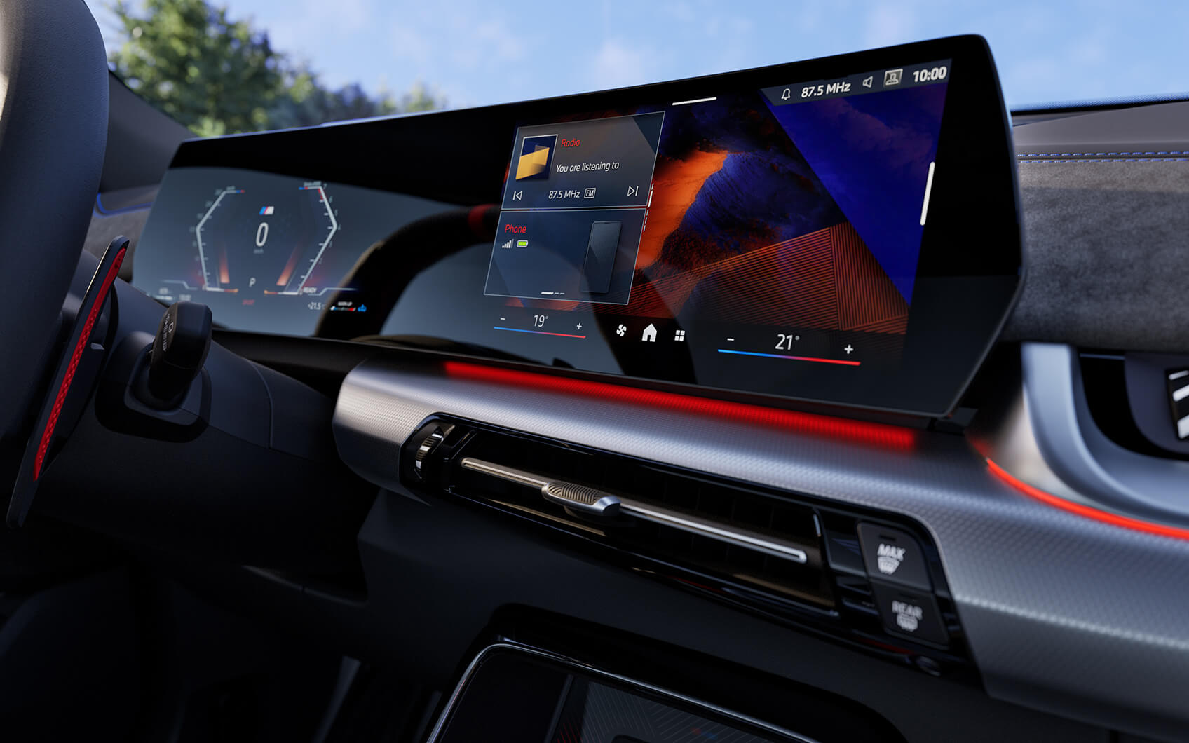 Curved Display des BMW X2 M mit Radio- und Klimaanzeige